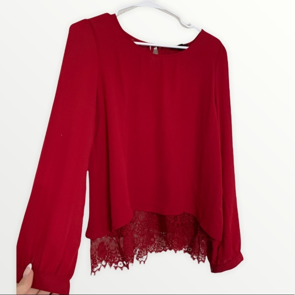 Mine Red Lace Hem Blouse